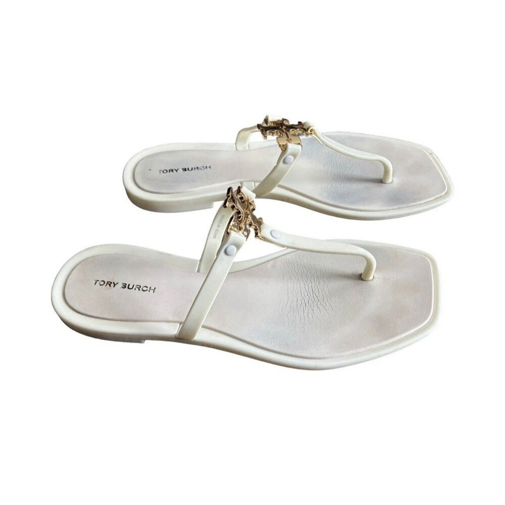 Tory Burch Roxanne Jelly Thong Sandal Ivory Slip On Gold Accent Shoe Size 9